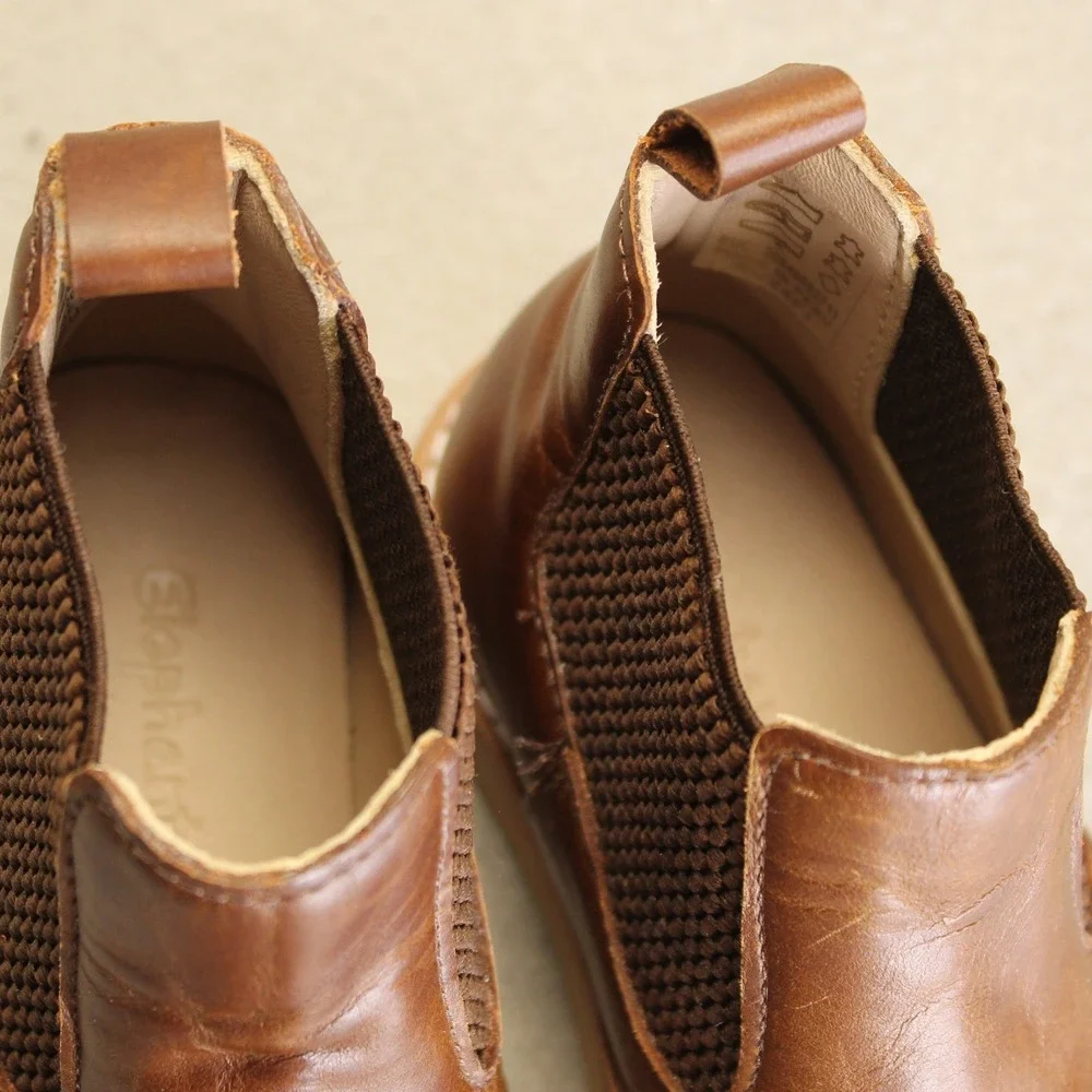 Elephantito Chelsea Boots Unisex 9 Brown Leather Wingtip Brogue‎ Ankle Preppy